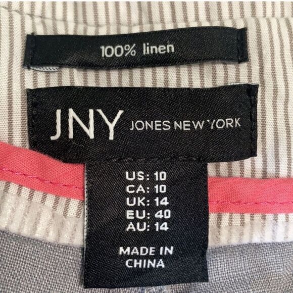 JNY Gray Linen Zip Fly Drawstring Shorts Pockets Women Size 10 - Picture 3 of 13